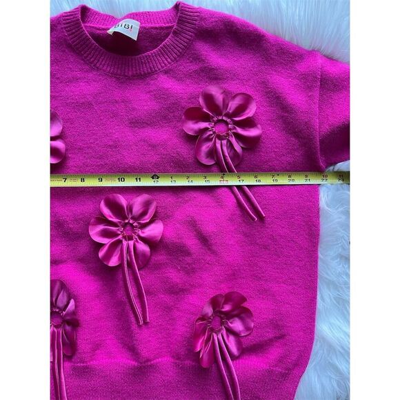 🆕 Bibi Women's Pink Sweater 3D Floral Appliqué Pullover - Picture 6 of 8